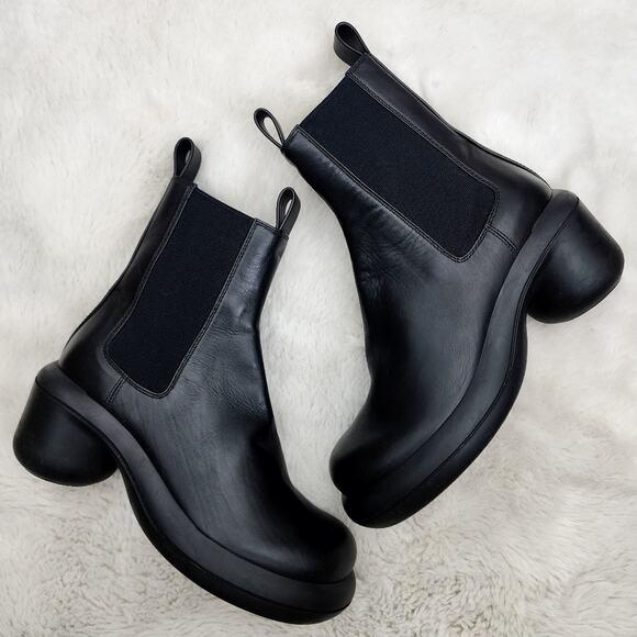 NEW Jill Sander Block Heel Black Leather Chelsea Boot Elasticated Panels - Picture 4 of 16